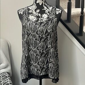 Loft Black with White Palms Tank Blouse-Small